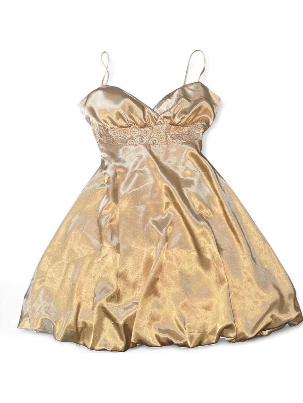 Vintage Y2K Ceci Champagne Satin Babydoll Dress